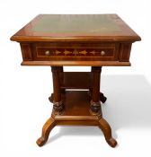 A mahogany side or occasional table in the 19th century style with green leather lined top over
