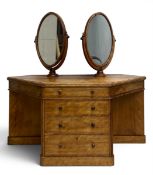 A C.1900 satinwood twin dressing table with two fitted swing vanity mirrors over four long drawers