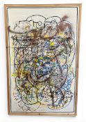 A large contemporary abstract Modernist street art style mixed media painting on canvas-laid-board