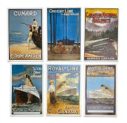 A set of six vintage style travel posters. All unframed. H.64 W.44cm largest