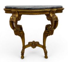 An 19th century Italian style console table with marble top above a carved giltwood base. H.82 W.