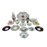 A mixed collection of Herend and other hand decorated porcelain items.