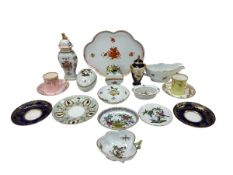 A mixed collection of Herend and other hand decorated porcelain items.