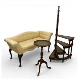 A set of Georgian style mahogany library steps and a similar widow seat and tripod table. (Window