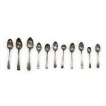 A miscellaneous collection of English hallmarked silver spoons. 136g