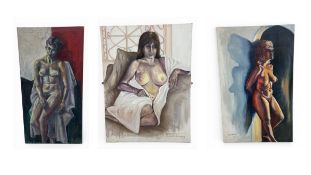 Sheila Steafel (1935-2019), three oil paintings on canvas, expressionist nude studies, signed and