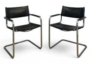 A pair of vintage Bauhaus style Italian leather and bent chrome Model S34 cantilever armchairs in