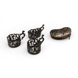 A mixed lot of English hallmarked silver; cup holders, and trinket box. Weight:162g