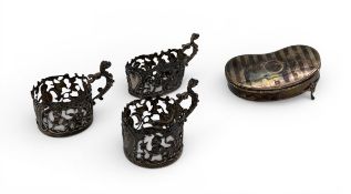 A mixed lot of English hallmarked silver; cup holders, and trinket box. Weight:162g