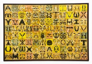 A large contemporary acrylic painting on paper mounted canvas titled 'Love Note to B', 1991 by