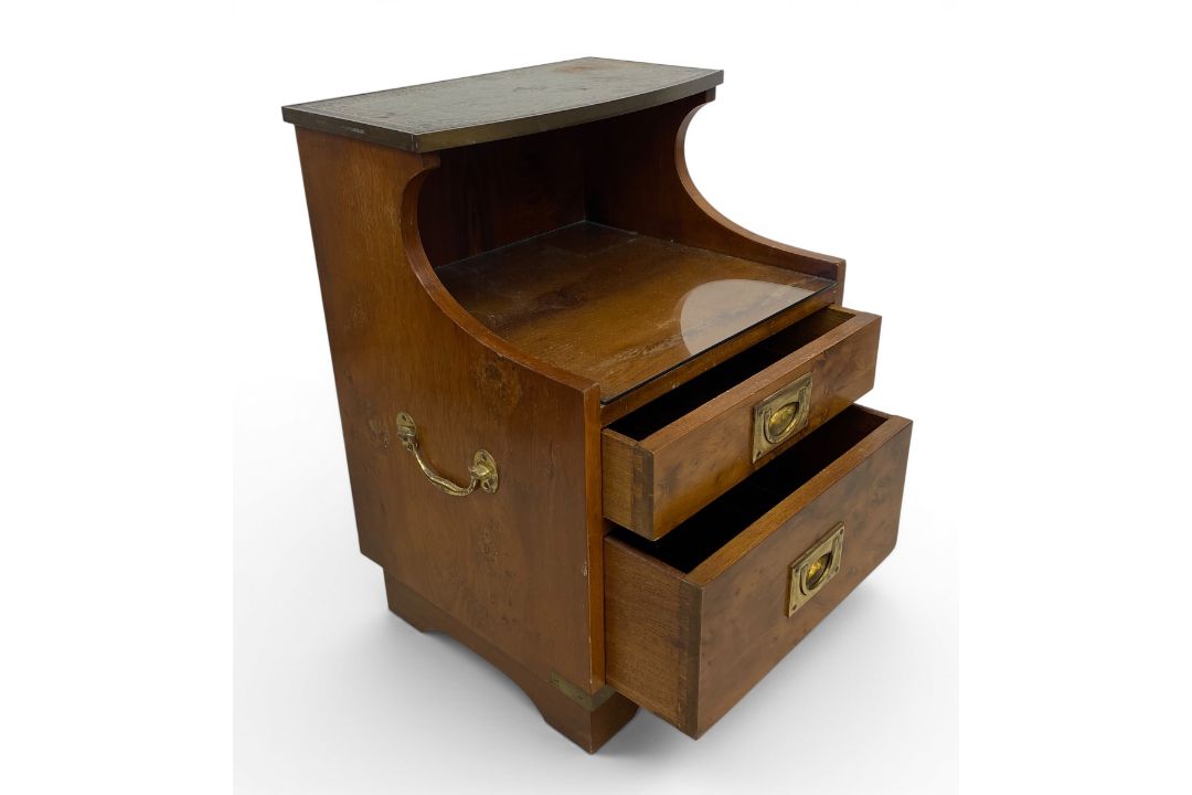 A pair of military campaign style brass bound yewwood bedside cabinets with carrying handles. H.58 - Image 2 of 3
