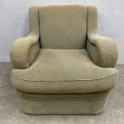 A contemporary 19th century style armchair in piped and cut velour upholstery. H.80 W.83 D.105cm.