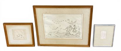 A contemporary signed limited edition etching titled 'Bird Rock' along with a small etching