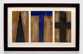 Orazio De Gennaro (b.1957), a contemporary gold leaf, oil pastel and wax triptych painting titled '