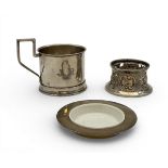 A silver hallmarked christening cup, an Aspreys dish etc. Silver weight: 138g
