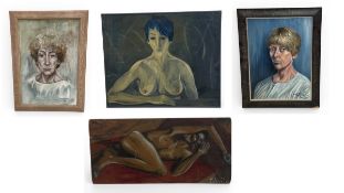 Sheila Steafel (1935-2019), three oil paintings on canvas, portrait studies along with a nude study,