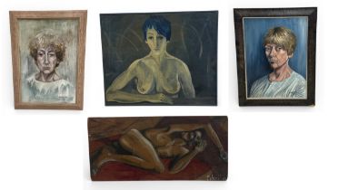 Sheila Steafel (1935-2019), three oil paintings on canvas, portrait studies along with a nude study,