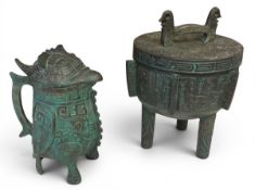 A mid-century Chinese style bronzed metal ice bucket in the form of an archaistic censer after James