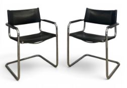 A pair of vintage Bauhaus style Italian leather and bent chrome Model S34 cantilever armchairs in