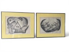 A pair of abstract Modernist style prints after the original offset lithographs by Mechthildis