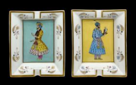 A pair of vintage Hermes French porcelain cigar ashtrays from the Maharadjah collection with hand