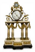 A large possibly 18th century French Neoclassical style ormolu and white marble portico mantle clock