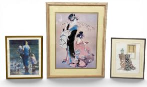 A mixed lot of framed prints to include one after Haruyo Morita and two others. H.110 W.84cm