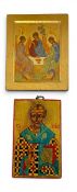 Two vintage hand painted and gilded Russian Orthodox icons. H.28 W.18cm