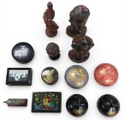 A mixed lot to include three vintage Balinese carved hardwood busts together with a Chinese carved