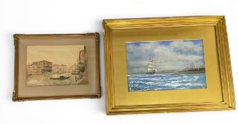 A 1940s maritime watercolour painting of a masted ship together with a 19th century watercolour