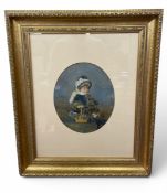 A 19th century watercolour portrait of a child. Framed and glazed. H.65 W.55cm
