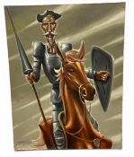 Hector Carrizosa (b.1943), a large signed oil portrait on canvas of Don Quixote. Unframed. H.130 W.