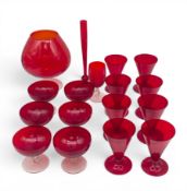 A set of six Murano style Venetian ruby sundae glasses with twisted avventurina stems together