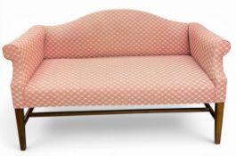 A Georgian style two seater sofa or canape on mahogany square section stretchered supports. H.86 W.
