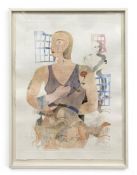 A contemporary Modernist style figural etching in colours by Monica Gredmark. Signed and dated