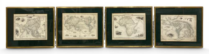 A set of four framed maps of The World, Asia, Africa and East India after the 19th century originals
