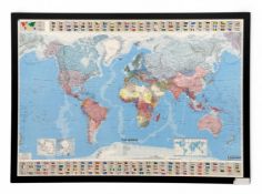 A large contemporary Michelin map of The World. Framed and glazed. H.108 W.151cm