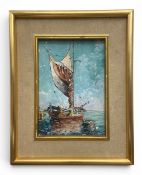 An early to mid 20th century oil on board depicting a Mediterranean sailing boat. Indistinctly