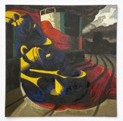 Fred Maerker (b.1950), a very large contemporary tempera painting on hemp canvas titled 'Im Hafen