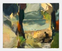 Berndt Wennstrom (b.1945), a contemporary oil on canvas depicting a figure in an abstract landscape.