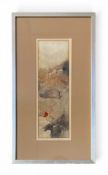 A modern abstract ink wash landscape painting on paper. Signed Rhoda Hodes and dated 1971 bottom