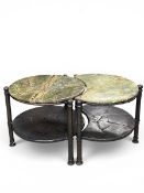 A contemporary Eclipse side table by Pinto having a crescent shaped Green Forrest marble top