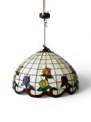 A large vintage Art Nouveau Tiffany style ceiling light. H.37 Dia.54cm