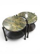 A contemporary Eclipse side table by Pinto having a crescent shaped Green Forrest marble top