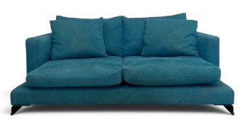 A contemporary Camerich Lazytime two seater sofa having a stepped square Aegean calico upholstered