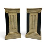 A pair of vintage bedside tabled each with a square hand painted simulated marble top over the