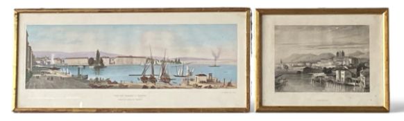 Two 19th century framed and glazed lithographs, 'Cheve' and a 'Vue de Bergue a' Geneve' by Jacottet.