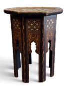 A C.1900 Syrian Damascus inlaid occasional table inlaid with Mother of Pearl and specimen woods. H