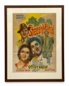 An original mid-century movie poster for the 1950s Indian Hindi-language film titled 'Sheesh Mahal'.