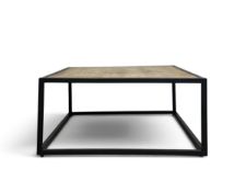 A contemporary teak and metal framed coffee table H.45 x W.100 x D.100cm.